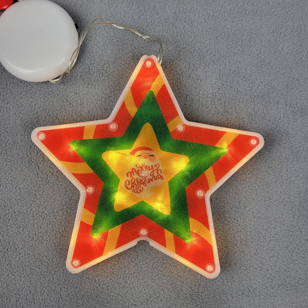 Merry Christmas Star Hanging Window Ornament LED Lighted Holiday Decor